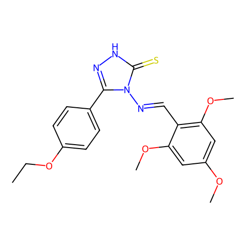 (E)-5-(4-ethoxyphenyl)-4-((2,4,6-trimethoxybenzylidene)amino)-4H-1,2,4-triazole-3-thiol structure