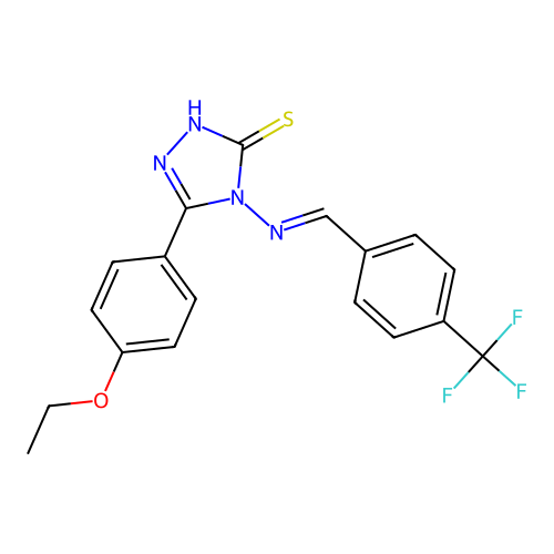 (E)-5-(4-ethoxyphenyl)-4-((4-(trifluoromethyl)benzylidene)amino)-4H-1,2,4-triazole-3-thiol structure