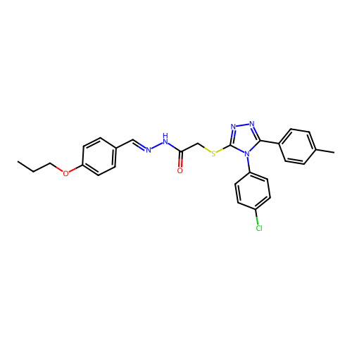 2-{[4-(4-chlorophenyl)-5-(4-methylphenyl)-4H-1,2,4-triazol-3-yl]sulfanyl}-N'-[(E)-(4-propoxyphenyl)methylidene]acetohydrazide structure