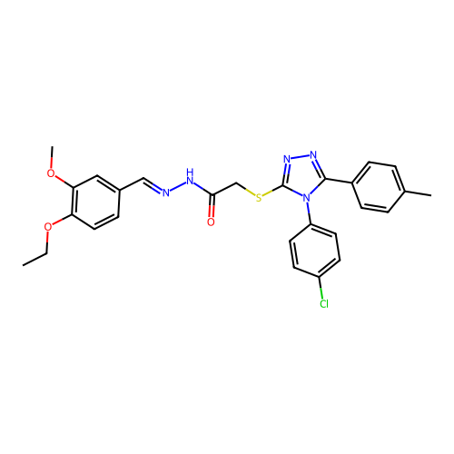 2-{[4-(4-chlorophenyl)-5-(4-methylphenyl)-4H-1,2,4-triazol-3-yl]sulfanyl}-N'-[(E)-(4-ethoxy-3-methoxyphenyl)methylidene]acetohydrazide structure