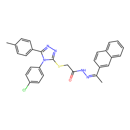 (Z)-2-((4-(4-chlorophenyl)-5-(p-tolyl)-4H-1,2,4-triazol-3-yl)thio)-N'-(1-(naphthalen-2-yl)ethylidene)acetohydrazide structure