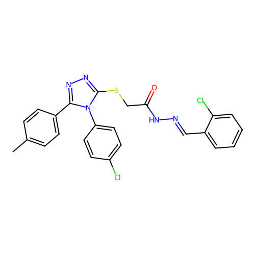 (E)-N'-(2-chlorobenzylidene)-2-((4-(4-chlorophenyl)-5-(p-tolyl)-4H-1,2,4-triazol-3-yl)thio)acetohydrazide structure