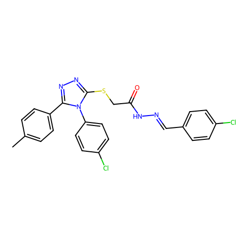 (E)-N'-(4-chlorobenzylidene)-2-((4-(4-chlorophenyl)-5-(p-tolyl)-4H-1,2,4-triazol-3-yl)thio)acetohydrazide structure