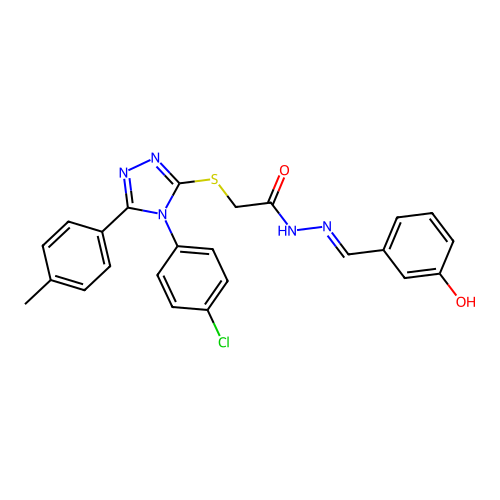 2-{[4-(4-chlorophenyl)-5-(4-methylphenyl)-4H-1,2,4-triazol-3-yl]sulfanyl}-N'-[(E)-(3-hydroxyphenyl)methylidene]acetohydrazide structure