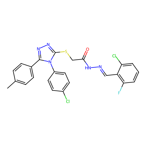 (E)-N'-(2-chloro-6-fluorobenzylidene)-2-((4-(4-chlorophenyl)-5-(p-tolyl)-4H-1,2,4-triazol-3-yl)thio)acetohydrazide structure