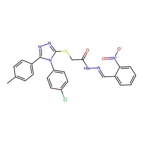 2-{[4-(4-chlorophenyl)-5-(4-methylphenyl)-4H-1,2,4-triazol-3-yl]sulfanyl}-N'-[(E)-(2-nitrophenyl)methylidene]acetohydrazide structure