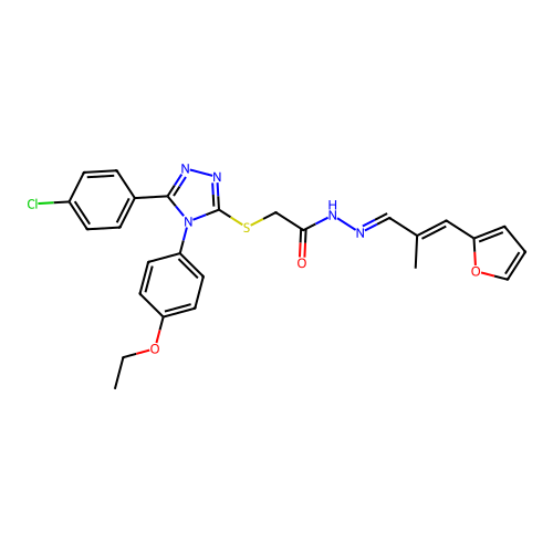 2-{[5-(4-chlorophenyl)-4-(4-ethoxyphenyl)-4H-1,2,4-triazol-3-yl]sulfanyl}-N'-[(1E,2E)-3-(furan-2-yl)-2-methylprop-2-en-1-ylidene]acetohydrazide structure