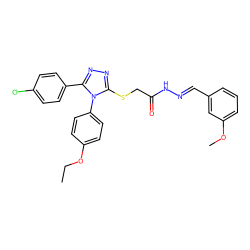 2-{[5-(4-chlorophenyl)-4-(4-ethoxyphenyl)-4H-1,2,4-triazol-3-yl]sulfanyl}-N'-[(E)-(3-methoxyphenyl)methylidene]acetohydrazide structure