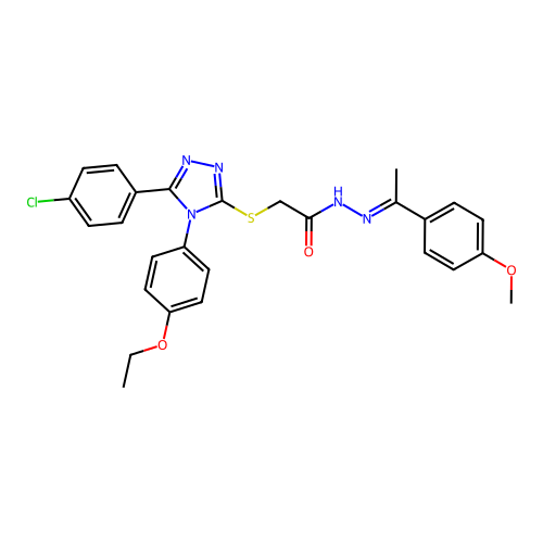 (E)-2-((5-(4-chlorophenyl)-4-(4-ethoxyphenyl)-4H-1,2,4-triazol-3-yl)thio)-N'-(1-(4-methoxyphenyl)ethylidene)acetohydrazide structure