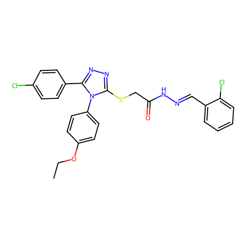 2-{[5-(4-chlorophenyl)-4-(4-ethoxyphenyl)-4H-1,2,4-triazol-3-yl]sulfanyl}-N'-[(E)-(2-chlorophenyl)methylidene]acetohydrazide structure
