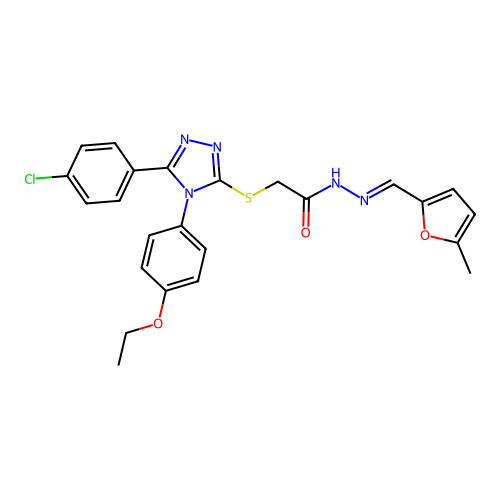 2-{[5-(4-chlorophenyl)-4-(4-ethoxyphenyl)-4H-1,2,4-triazol-3-yl]sulfanyl}-N'-[(E)-(5-methylfuran-2-yl)methylidene]acetohydrazide structure