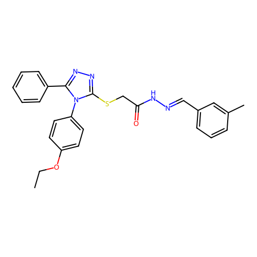 2-{[4-(4-ethoxyphenyl)-5-phenyl-4H-1,2,4-triazol-3-yl]sulfanyl}-N'-[(E)-(3-methylphenyl)methylidene]acetohydrazide structure
