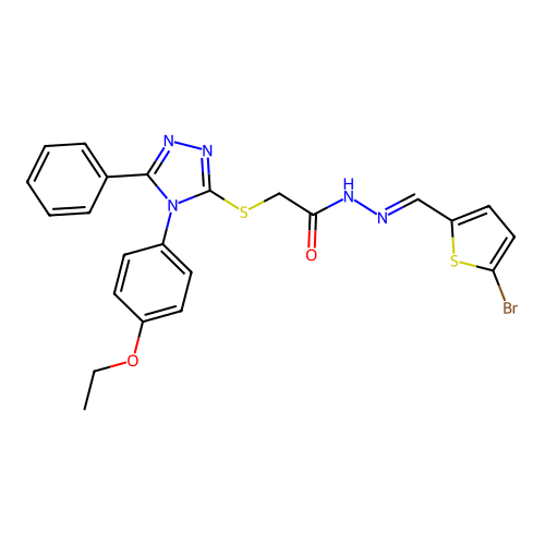 N'-[(E)-(5-bromothiophen-2-yl)methylidene]-2-{[4-(4-ethoxyphenyl)-5-phenyl-4H-1,2,4-triazol-3-yl]sulfanyl}acetohydrazide structure