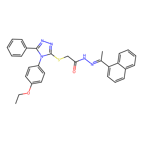 2-{[4-(4-ethoxyphenyl)-5-phenyl-4H-1,2,4-triazol-3-yl]sulfanyl}-N'-[(1E)-1-(naphthalen-1-yl)ethylidene]acetohydrazide structure