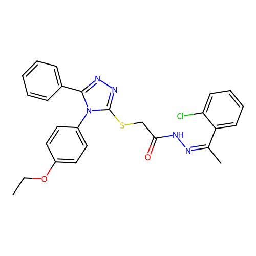 (Z)-N'-(1-(2-chlorophenyl)ethylidene)-2-((4-(4-ethoxyphenyl)-5-phenyl-4H-1,2,4-triazol-3-yl)thio)acetohydrazide structure