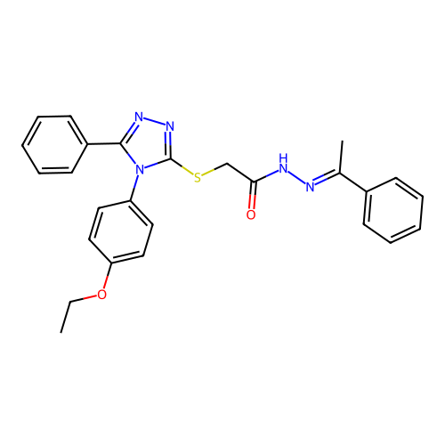 (E)-2-((4-(4-ethoxyphenyl)-5-phenyl-4H-1,2,4-triazol-3-yl)thio)-N'-(1-phenylethylidene)acetohydrazide structure