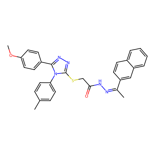 (Z)-2-((5-(4-methoxyphenyl)-4-(p-tolyl)-4H-1,2,4-triazol-3-yl)thio)-N'-(1-(naphthalen-2-yl)ethylidene)acetohydrazide structure