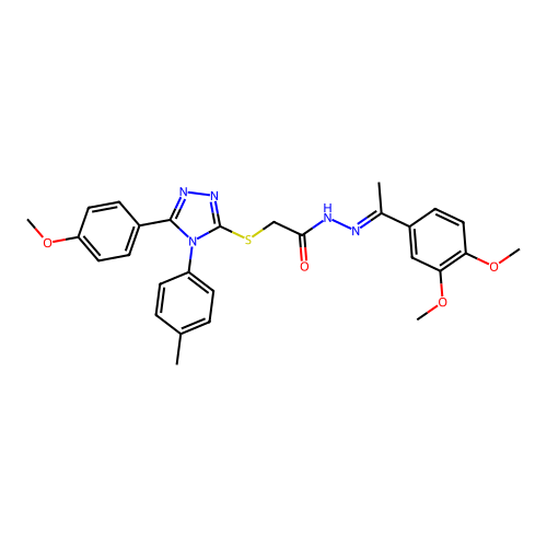 (E)-N'-(1-(3,4-dimethoxyphenyl)ethylidene)-2-((5-(4-methoxyphenyl)-4-(p-tolyl)-4H-1,2,4-triazol-3-yl)thio)acetohydrazide structure
