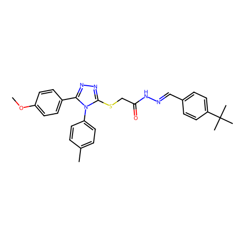 N'-[(E)-(4-tert-butylphenyl)methylidene]-2-{[5-(4-methoxyphenyl)-4-(4-methylphenyl)-4H-1,2,4-triazol-3-yl]sulfanyl}acetohydrazide structure