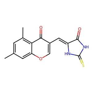 5-[(5,7-dimethyl-4-oxo-4H-chromen-3-yl)methylene]-2-thioxo-4-imidazolidinone structure