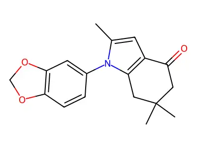 1-(2H-1,3-benzodioxol-5-yl)-2,6,6-trimethyl-4,5,6,7-tetrahydro-1H-indol-4-one structure