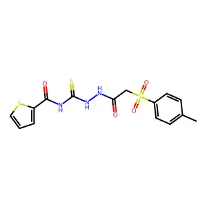 2-(4-methylbenzenesulfonyl)-N-({[(thiophen-2-yl)formamido]methanethioyl}amino)acetamide structure