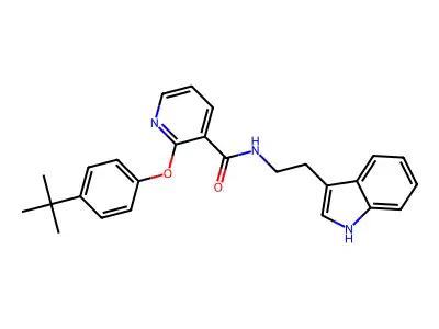 2-(4-tert-butylphenoxy)-N-[2-(1H-indol-3-yl)ethyl]pyridine-3-carboxamide structure