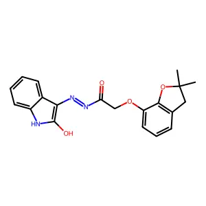 3-(2-(2,2-Dimethyl(3-oxaindan-4-yloxy))acetylhydrazidyl)-2-oxoindoline structure