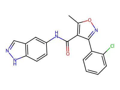 3-(2-chlorophenyl)-N-(1H-indazol-5-yl)-5-methyl-1,2-oxazole-4-carboxamide structure