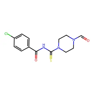 4-chloro-N-(4-formylpiperazine-1-carbothioyl)benzamide structure