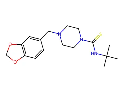 4-(1,3-benzodioxol-5-ylmethyl)-N-tert-butylpiperazine-1-carbothioamide structure