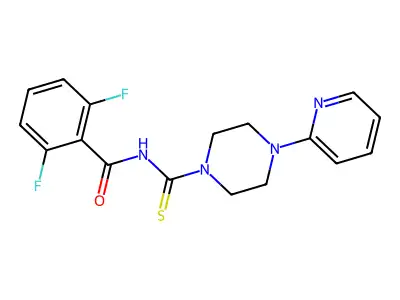 2,6-difluoro-N-(4-pyridin-2-ylpiperazine-1-carbothioyl)benzamide structure