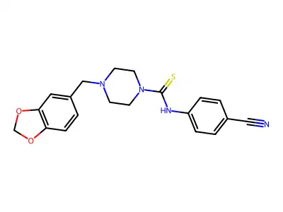 4-(1,3-benzodioxol-5-ylmethyl)-N-(4-cyanophenyl)piperazine-1-carbothioamide structure