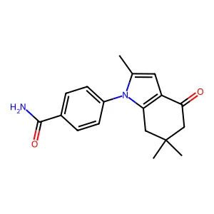 4-(2,6,6-trimethyl-4-oxo-4,5,6,7-tetrahydro-1H-indol-1-yl)benzamide structure