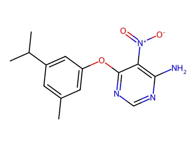 6-(3-Isopropyl-5-methylphenoxy)-5-nitropyrimidin-4-amine structure