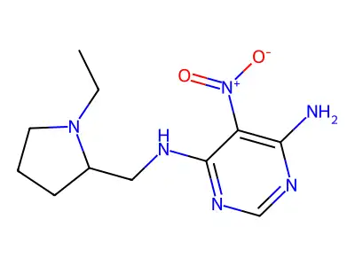 N4-[(1-ethylpyrrolidin-2-yl)methyl]-5-nitropyrimidine-4,6-diamine structure