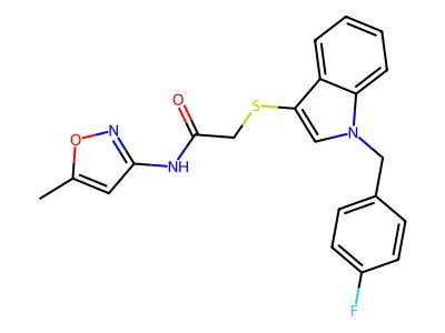 2-((1-(4-fluorobenzyl)-1H-indol-3-yl)thio)-N-(5-methylisoxazol-3-yl)acetamide structure