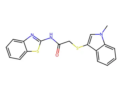 N-(benzo[d]thiazol-2-yl)-2-((1-methyl-1H-indol-3-yl)thio)acetamide structure