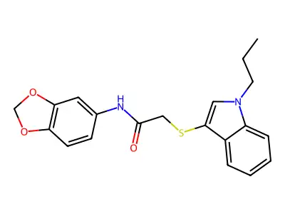N-(1,3-benzodioxol-5-yl)-2-(1-propylindol-3-yl)sulfanylacetamide structure