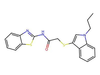 N-(benzo[d]thiazol-2-yl)-2-((1-propyl-1H-indol-3-yl)thio)acetamide structure