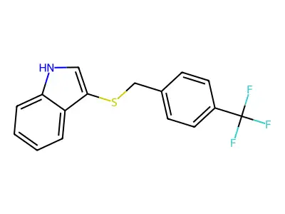 3-((4-(trifluoromethyl)benzyl)thio)-1H-indole structure