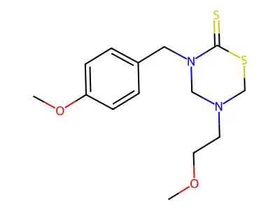 3-(4-Methoxybenzyl)-5-(2-methoxyethyl)-1,3,5-thiadiazinane-2-thione structure
