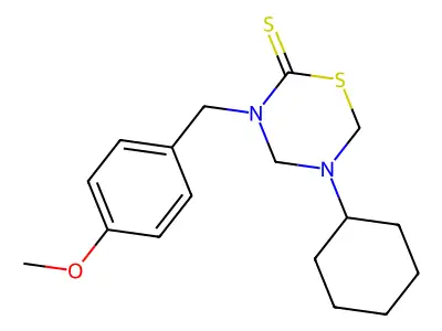 5-Cyclohexyl-3-[(4-methoxyphenyl)methyl]-1,3,5-thiadiazinane-2-thione structure