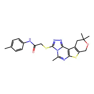 N-(p-tolyl)-2-((5,10,10-trimethyl-10,11-dihydro-8H-pyrano[4',3':4,5]thieno[3,2-e][1,2,4]triazolo[4,3-c]pyrimidin-3-yl)thio)acetamide structure