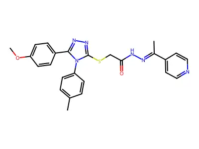 2-[[5-(4-methoxyphenyl)-4-(4-methylphenyl)-1,2,4-triazol-3-yl]sulfanyl]-N-[(Z)-1-pyridin-4-ylethylideneamino]acetamide structure