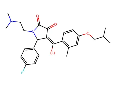 1-(2-dimethylaminoethyl)-5-(4-fluorophenyl)-4-[hydroxy-[2-methyl-4-(2-methylpropoxy)phenyl]methylidene]pyrrolidine-2,3-dione structure