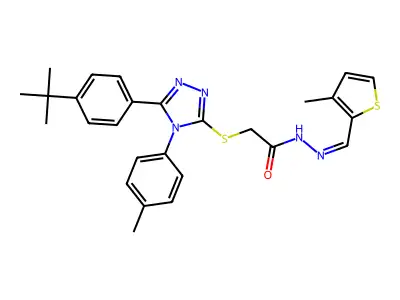 2-[[5-(4-tert-butylphenyl)-4-(4-methylphenyl)-1,2,4-triazol-3-yl]sulfanyl]-N-[(E)-(3-methylthiophen-2-yl)methylideneamino]acetamide structure