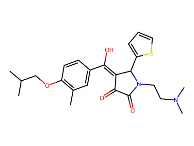1-(2-dimethylaminoethyl)-4-[hydroxy-[3-methyl-4-(2-methylpropoxy)phenyl]methylidene]-5-thiophen-2-ylpyrrolidine-2,3-dione structure