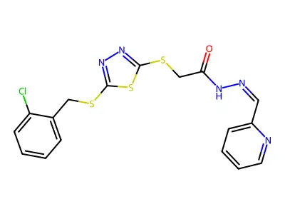 2-[[5-[(2-chlorophenyl)methylsulfanyl]-1,3,4-thiadiazol-2-yl]sulfanyl]-N-[(E)-pyridin-2-ylmethylideneamino]acetamide structure