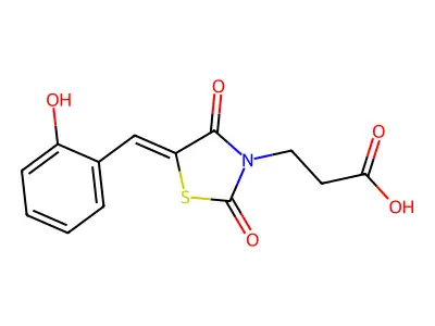3-[(5Z)-5-[(2-hydroxyphenyl)methylidene]-2,4-dioxo-1,3-thiazolidin-3-yl]propanoic acid structure